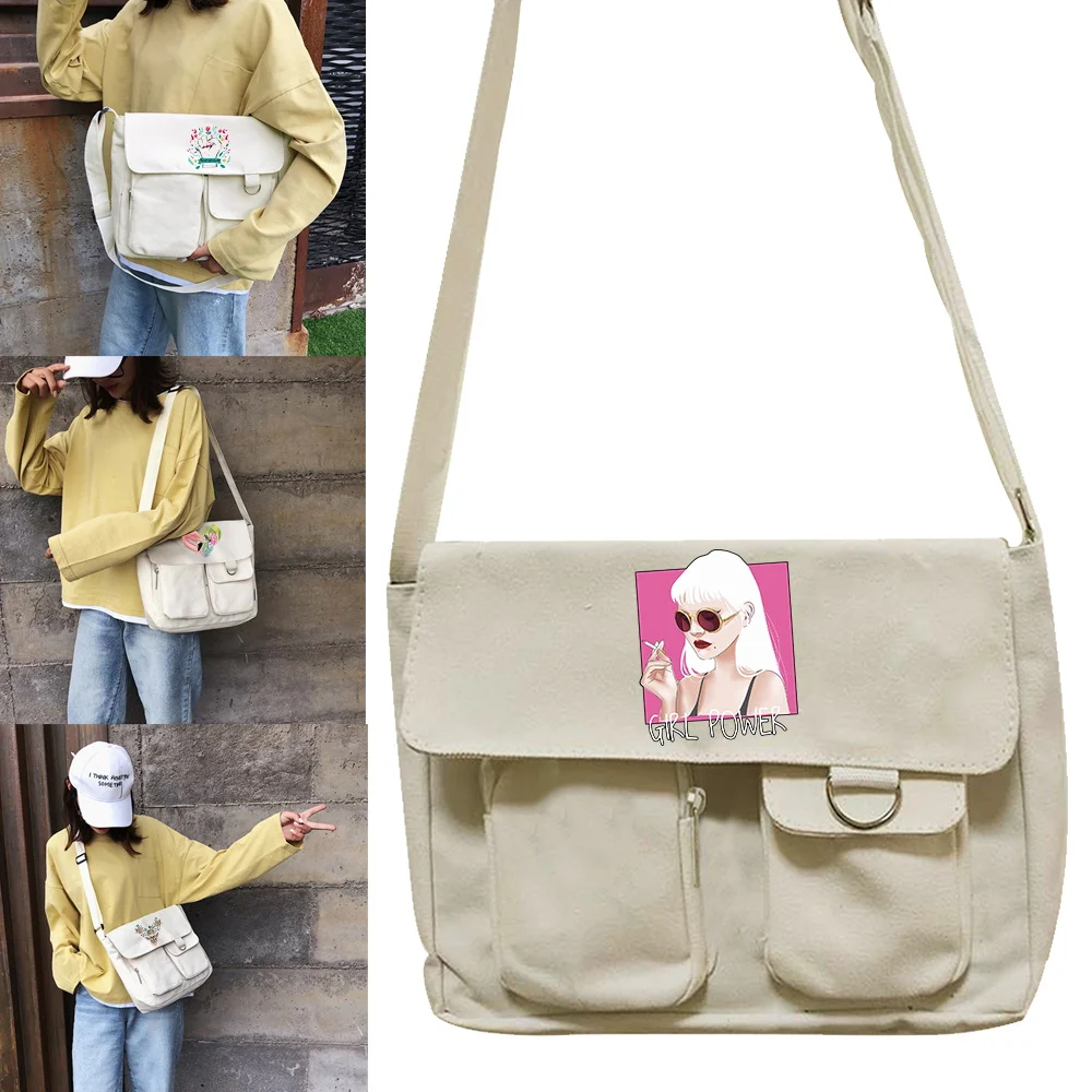 

Crossbody Bag Japanese All-match Harajuku Casual Version Canvas Shoulder Bags Color Print Postman Case Women Shopping Organizer