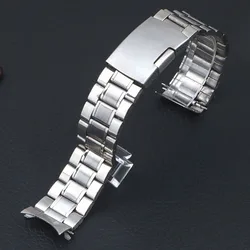 Premium Stainless Steel Watch Strap with Arc Curved Metal Ends - Unisex Bracelet Style - 22mm (Silver)