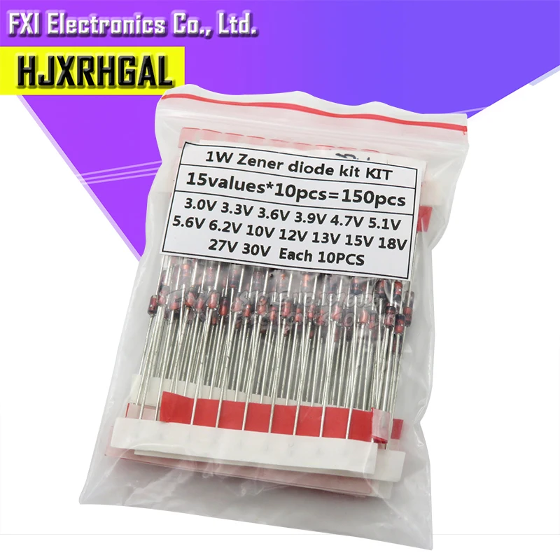 150pcs 1W 제너 다이오드 키트 DO-41 15 값 * 10pcs 3V-30V 구성 요소 diy 키트 꾸준한 압력 튜브 키트