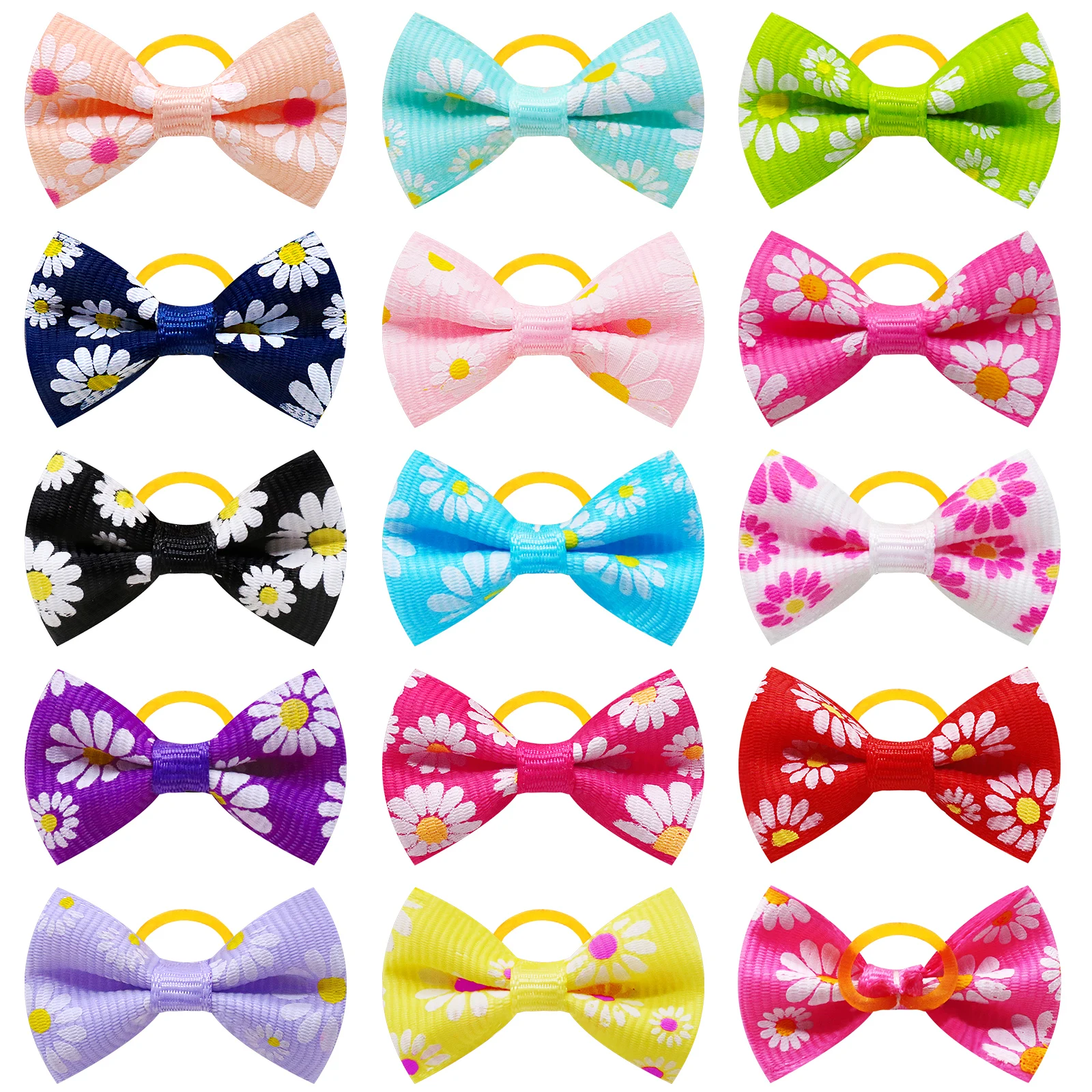 

30pcs Flower Print Small Dog Hair Bows Cat Hair Bowknot with Rubber Bands Grooming Pet Products for Small Dog Supplies