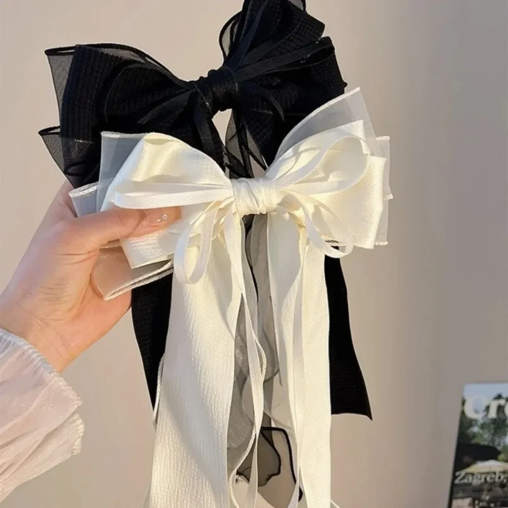 Bright Silk Bow Spring Clip Black Hairpin Girls Sweet Ponytail Hair Clip Barrettes for Women Summer Fashion Hair Accessories장식