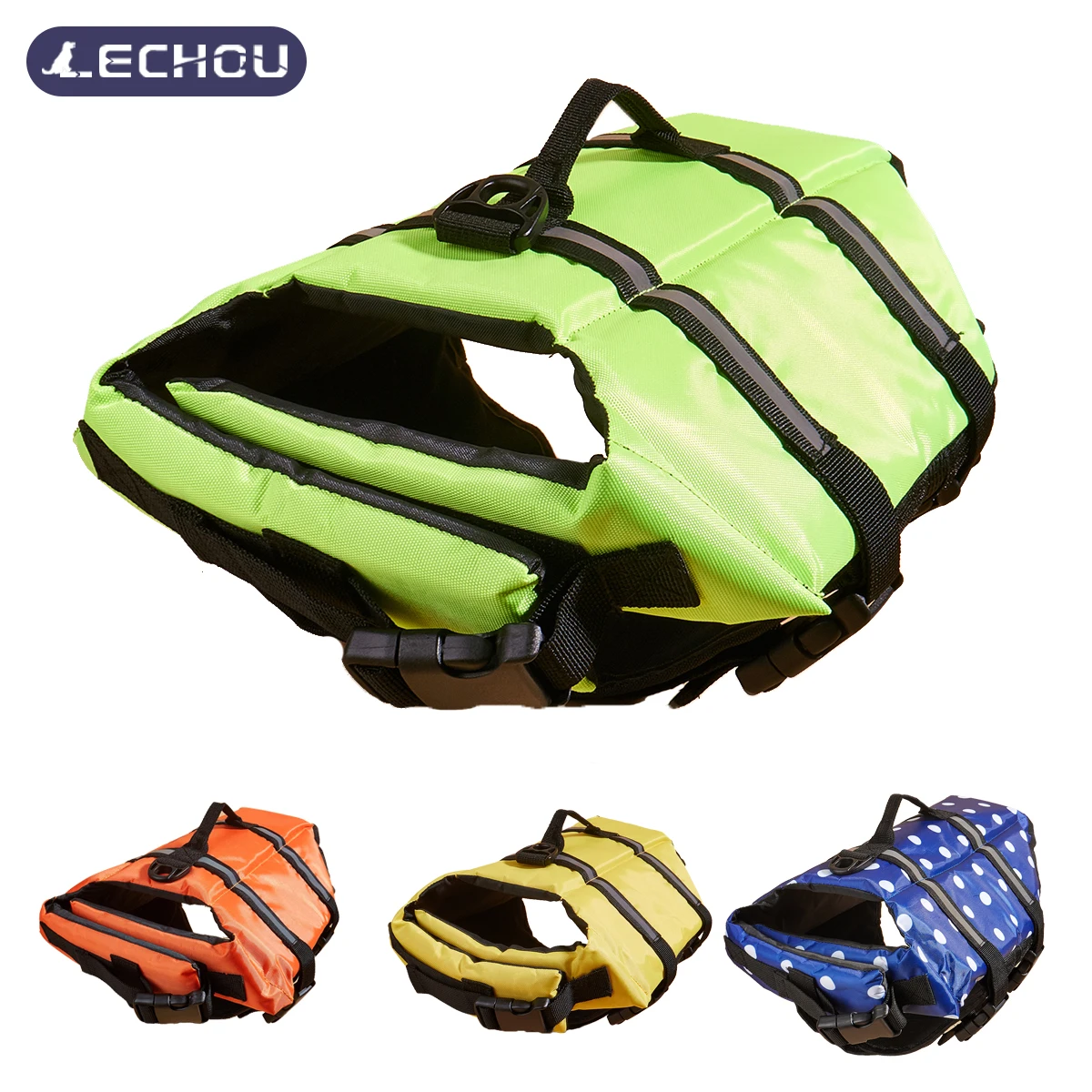 DogLifeJacketReflectiveEnhancedBuoyancyLifesavingHandle