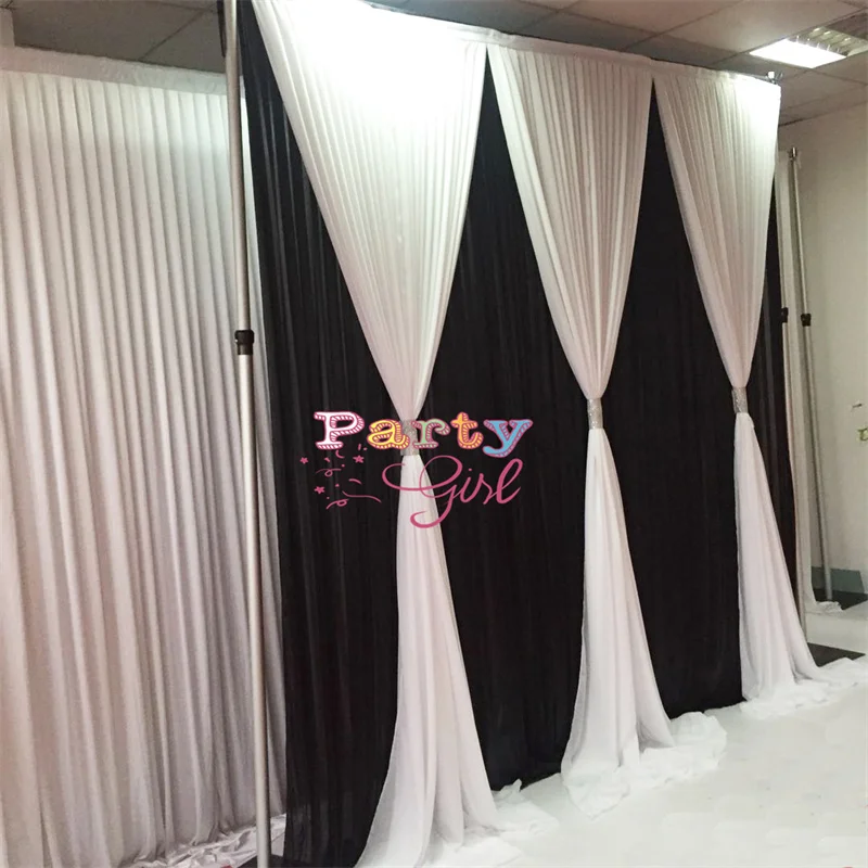 

3x3M White And Black Ice Silk Wedding Backdrop Curtain Photo Booth Stage Background Event Banquet Party Decoration