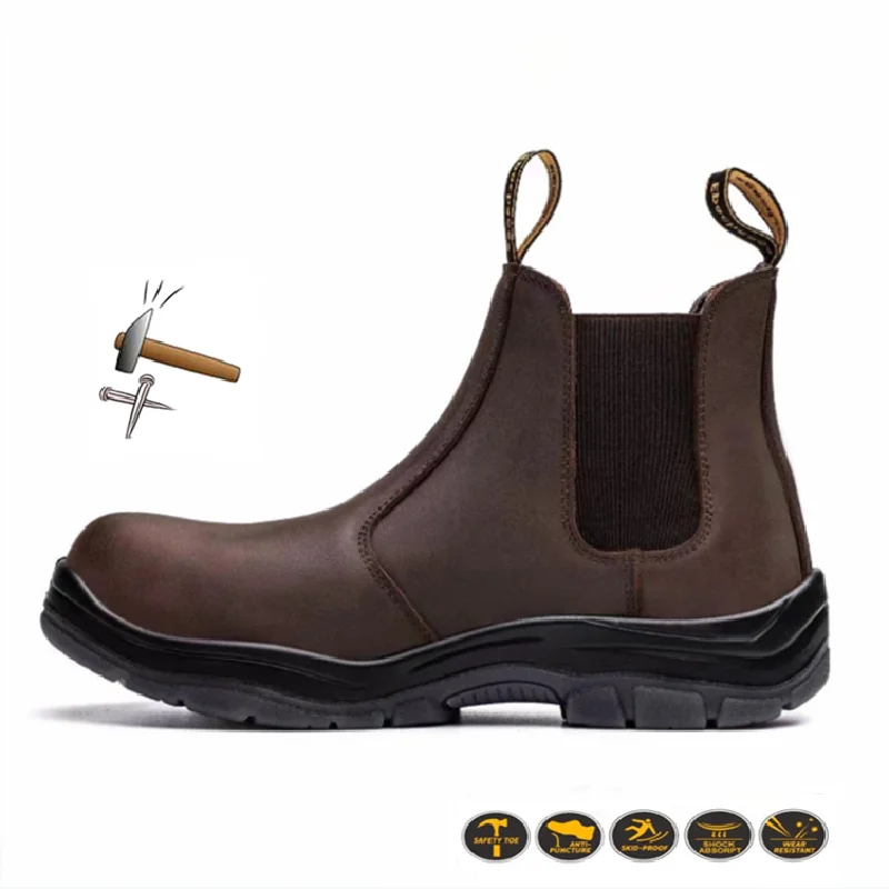Genuine Leather Steel Toe Toe Work Safety Shoes Men Boots Waterproof