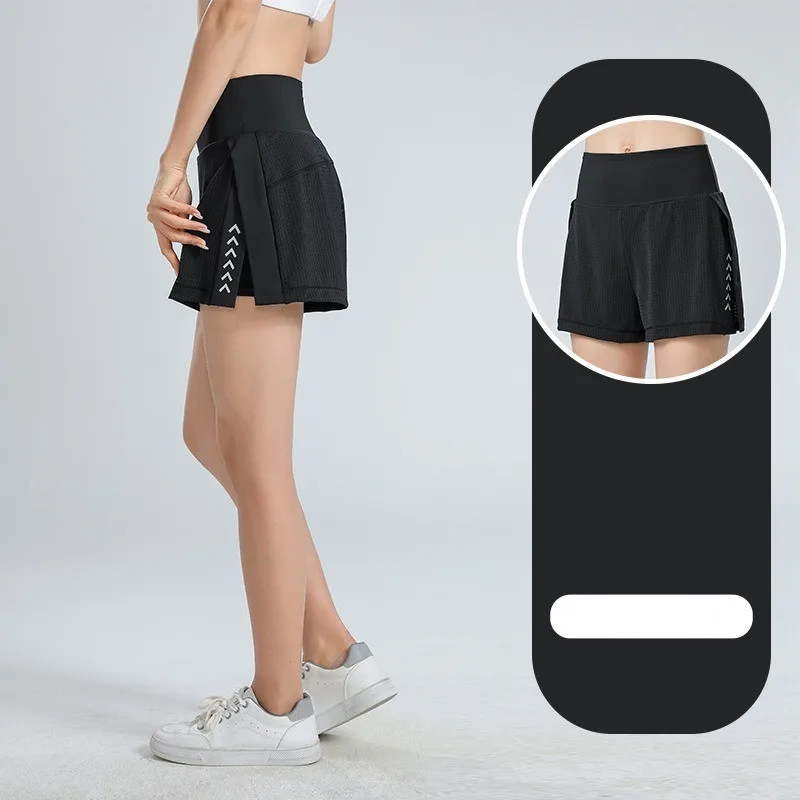 SEAHAING Stylish Breathable Mesh Print High Waisted Women's Sporty Quick-dry Fake Two-kilter Skirt
