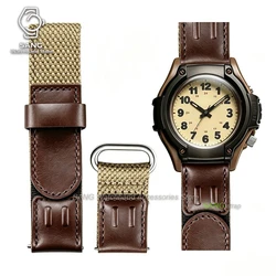Universal Quick Release Nylon & Vintage Leather Watch Band - Military Style Replacement Wristbelt - 22mm (Brown Strap)