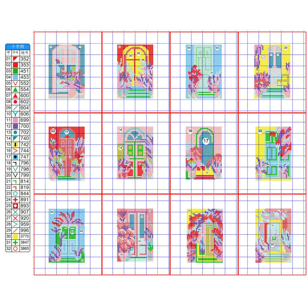 HUACAN 12pcs Door Mini Cross Stitch Kits Flower Embroidery Cotton Thread Creative Hobbies Bedroom Decoration Unique Gift