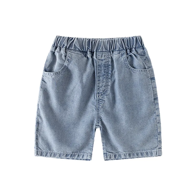 

Summer Cool Mid-Waist Distressed Denim Shorts Boys' Elastic Waist Contrast Color Capri Pants, Kids Knee-length Jeans , Ages 2-7