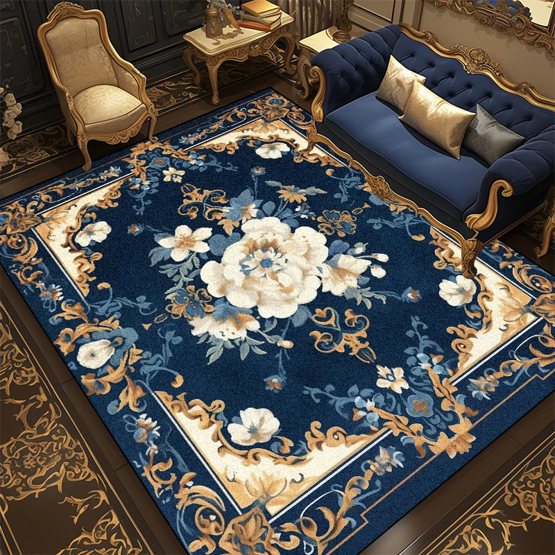 European Luxury Blue Soft Carpet Living Room Decoration Sofa Coffee Table Side Large Area Rug Bedroom Bedside Non-slip Floor Mat 4