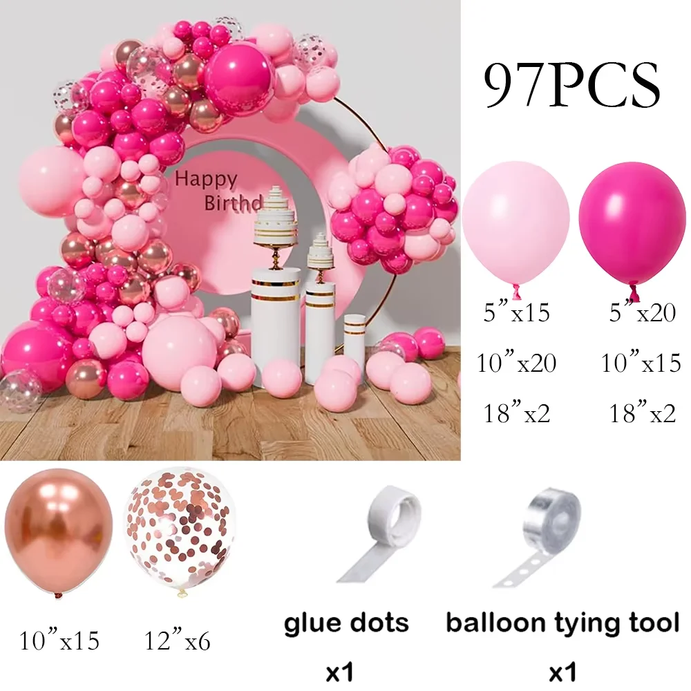 134pcs Pink Balloons Arch Kit Hot Red Rose Gold Balloon Garland Girl Princess Theme Birthday Party Baby Shower Decoration Globos