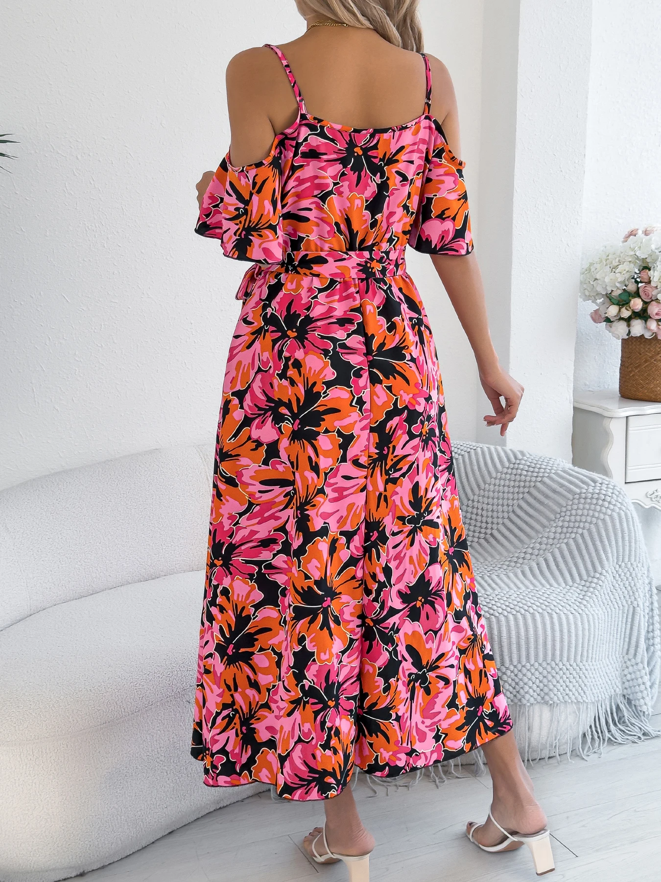 Women Floral Print Off Shoulder Long Dress
