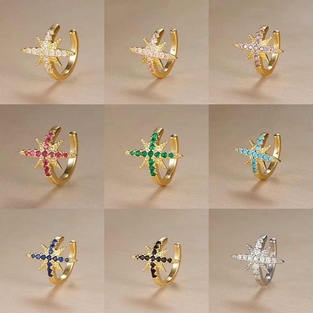 Vintage Star Ear Clips Without Piercing for Women Sparkling Zircon Ear Cuff Clip Earrings Wedding Party Fashion Gifts ear clip earrings,clip earrings,ear clip,star hoop earrings