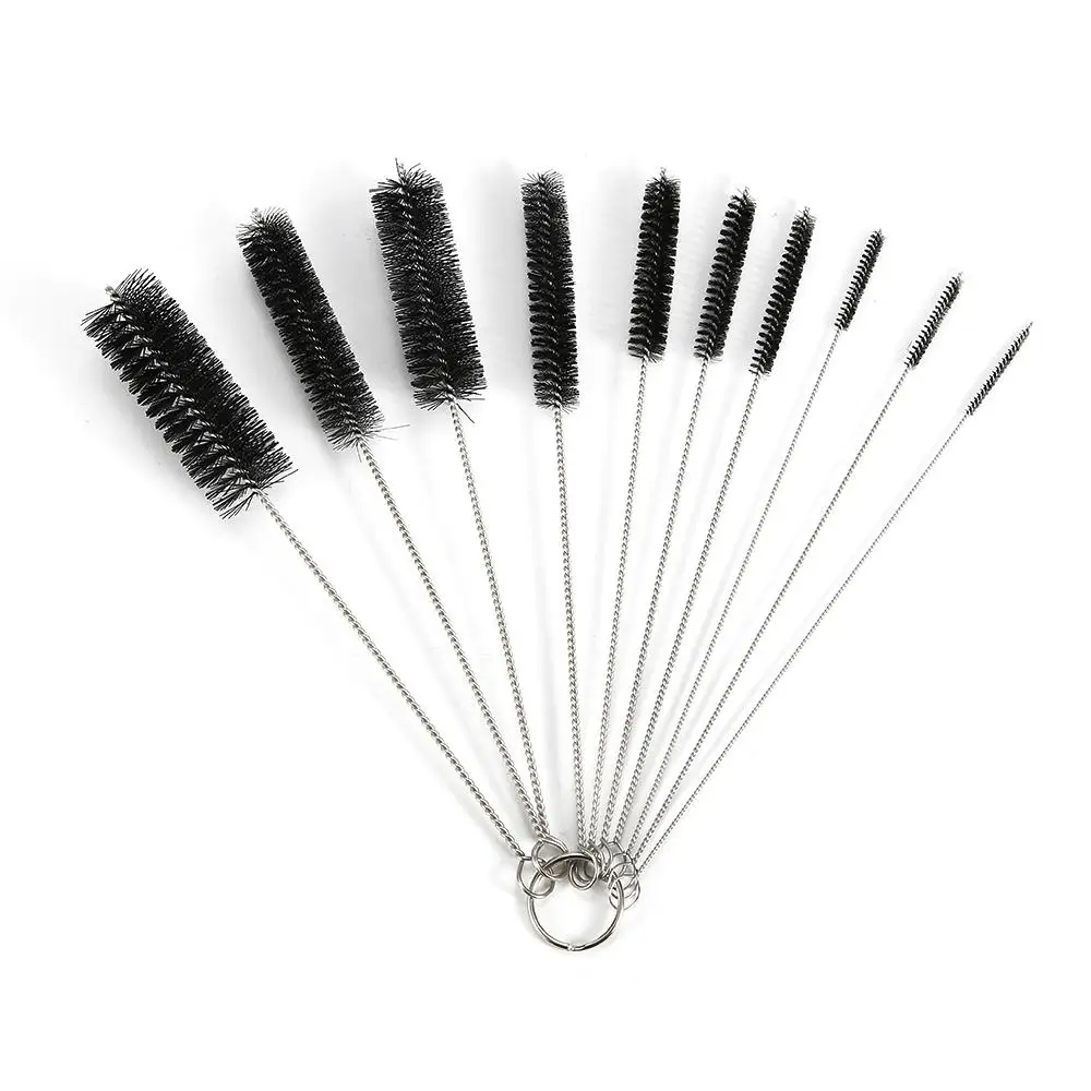 8.2 Inch Nylon Tube Brush Set Pipe Cleaning Brushes for Drinking Straws  Glasses Keyboards Jewelry Cleaning,Set of 10, Black 