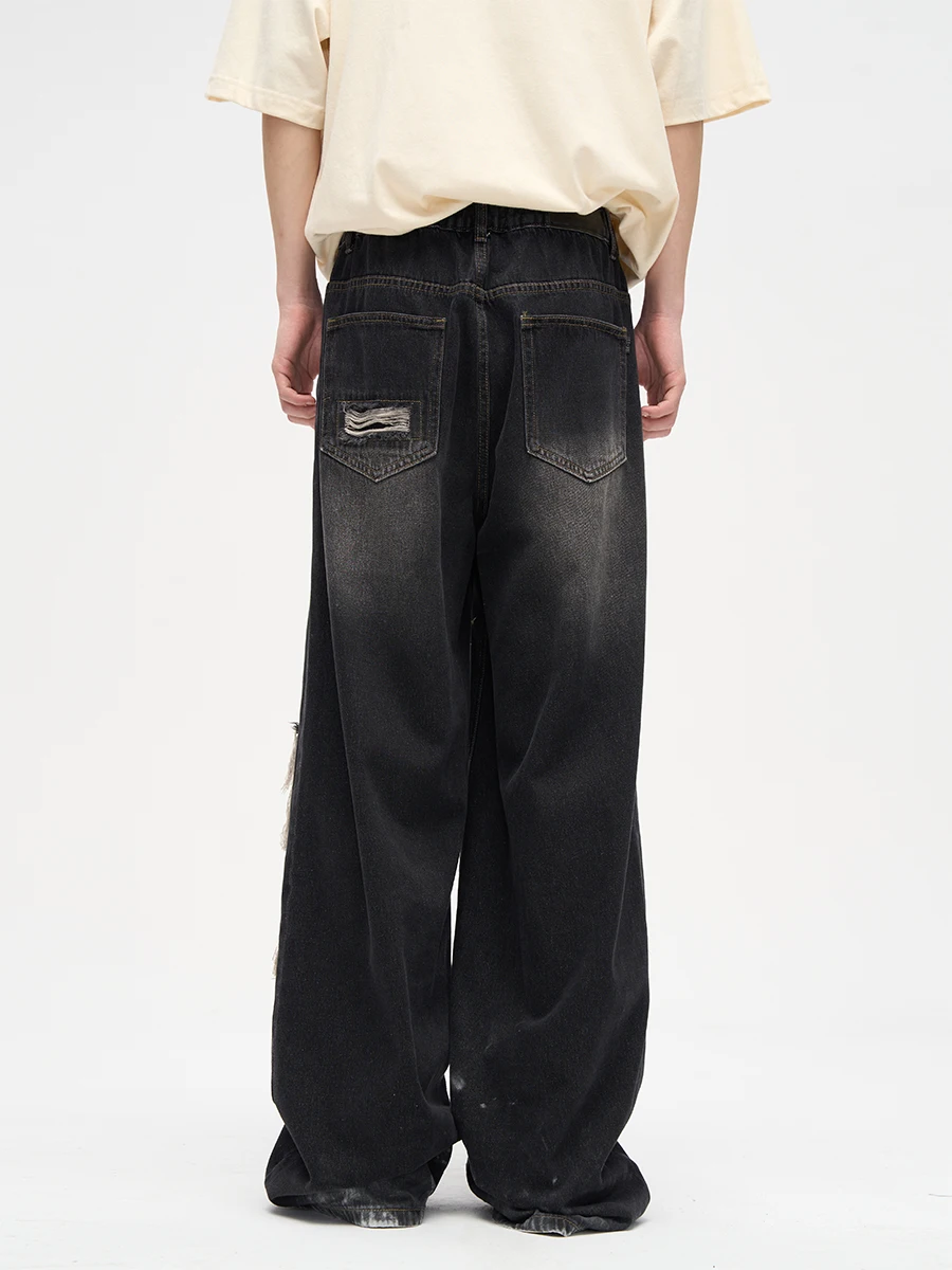 Patch Damaged Design Sense Niche Jeans Men Streetwear Ripped Jeans  