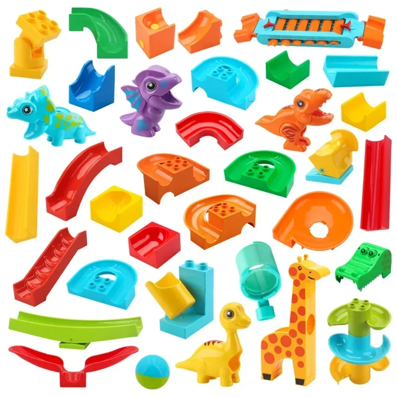 Big Building Blocks Marble Race Run Maze Games Compatibili Grandi Mattoni Running Ball Chute Track Jurassic Kids Educational Toys