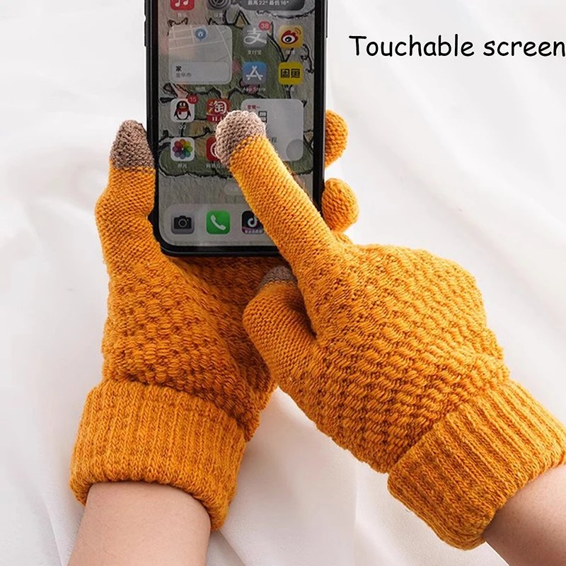 

Winter Touch Screen Gloves Women Men Warm Stretch Knit Mittens Imitation Wool Full Finger Guantes Female Crochet Thicken