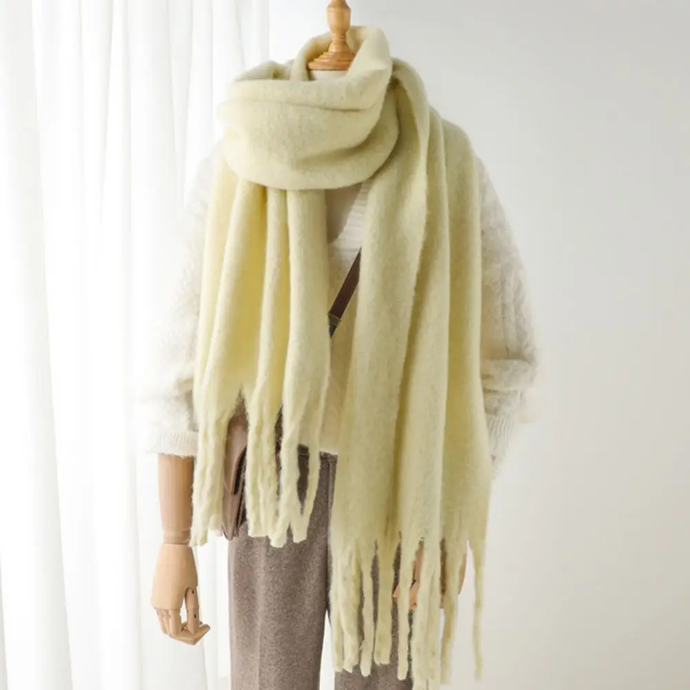 

Cozy Solid Color Scarf Cozy Thickened Solid Color Tassel Scarf for Women Fall Winter Soft Warm Wide Shawl with Long Neck