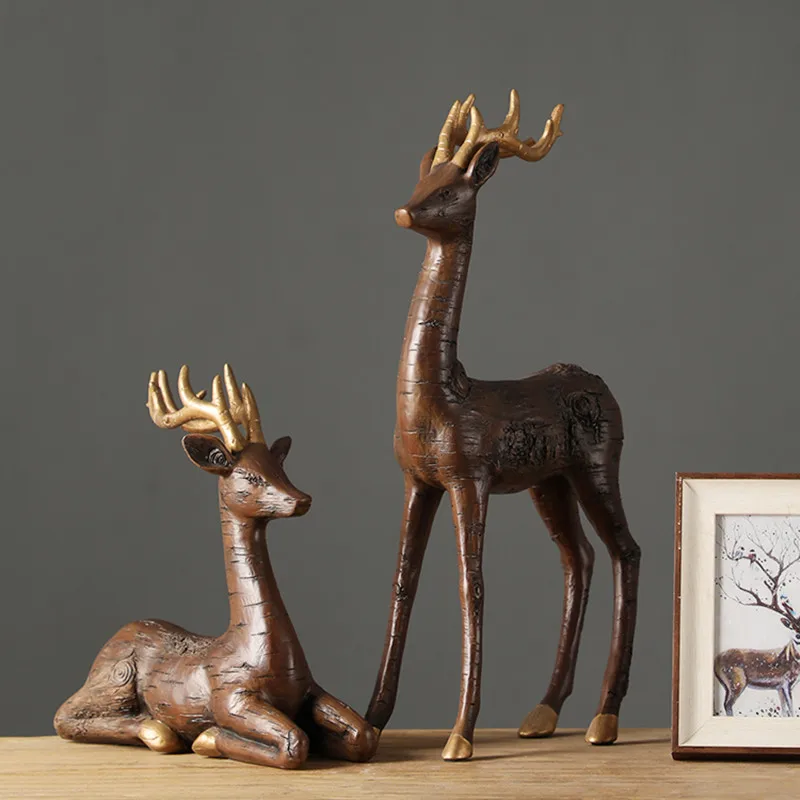 

Creative Resin Crafts Pair of Deer Retro Living Room Desktop Ornament Senior Statue Lucky Animal Modern Home Accessories Gift