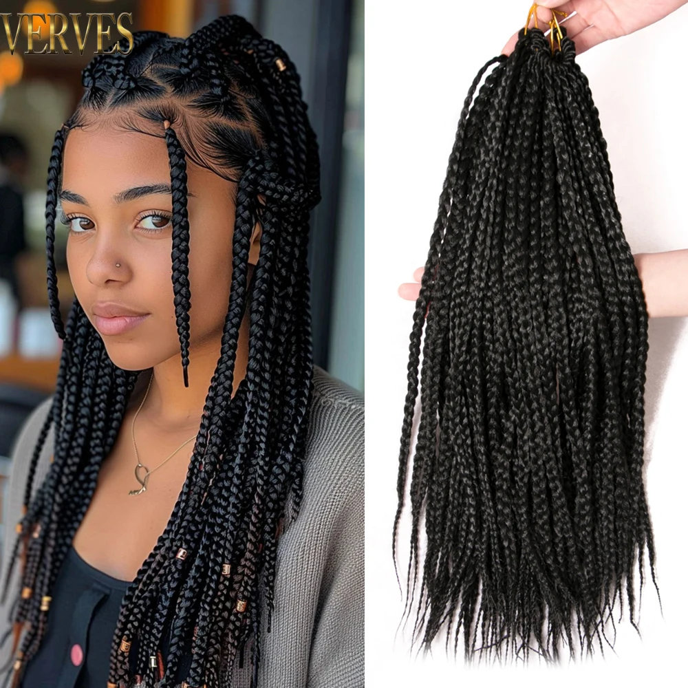 Crochet Hair Extensions VERVES Box Braids Hair Synthetic 14 inch and 18 inch Crochet Hair Extensions 22 Strands/pack Ombre Braiding Braids