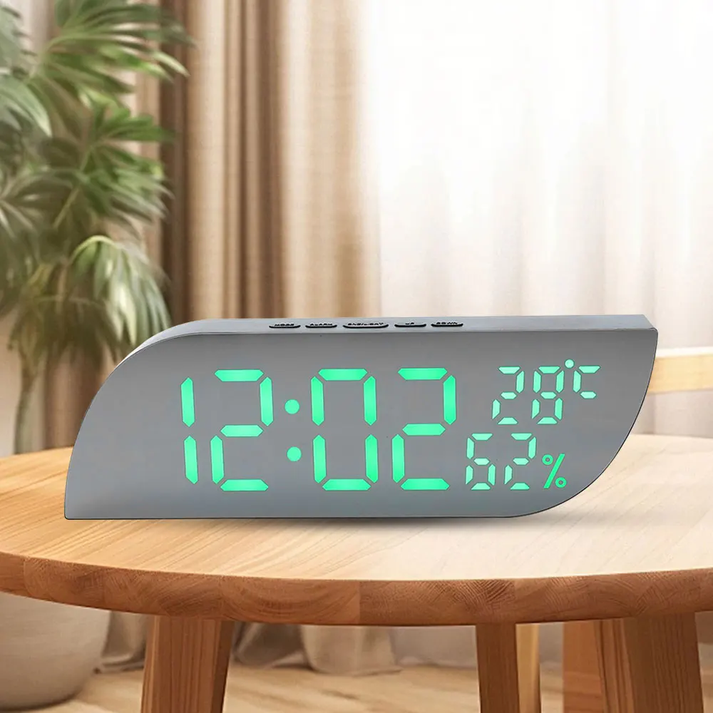 Digital Alarm Clock Temperature Humidity Date Mirror Clock Unlimited Snooze Table Clock 12/24H Night Mode Clock USB AAA Powered 2