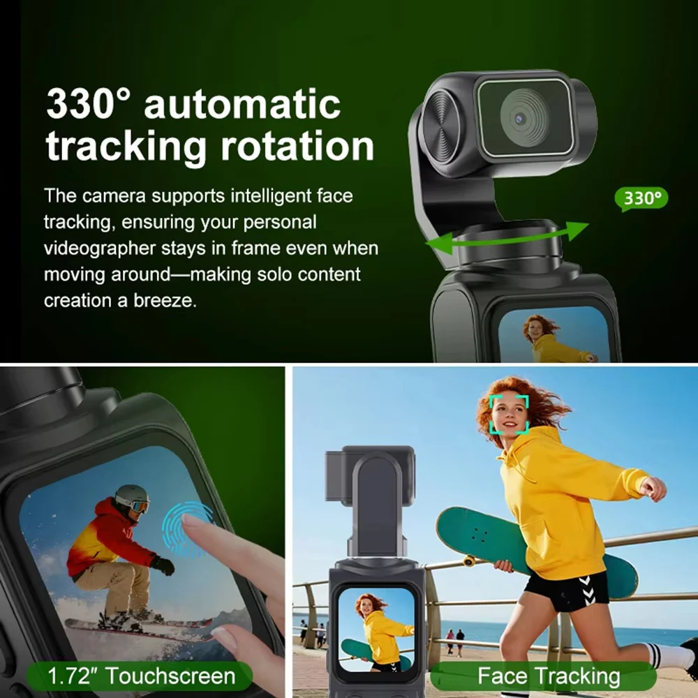 Caméra action 360° 4K Ultra HD avec carte SD insérée, connectée en WiFi à un smartphone affichant l'aperçu en direct.