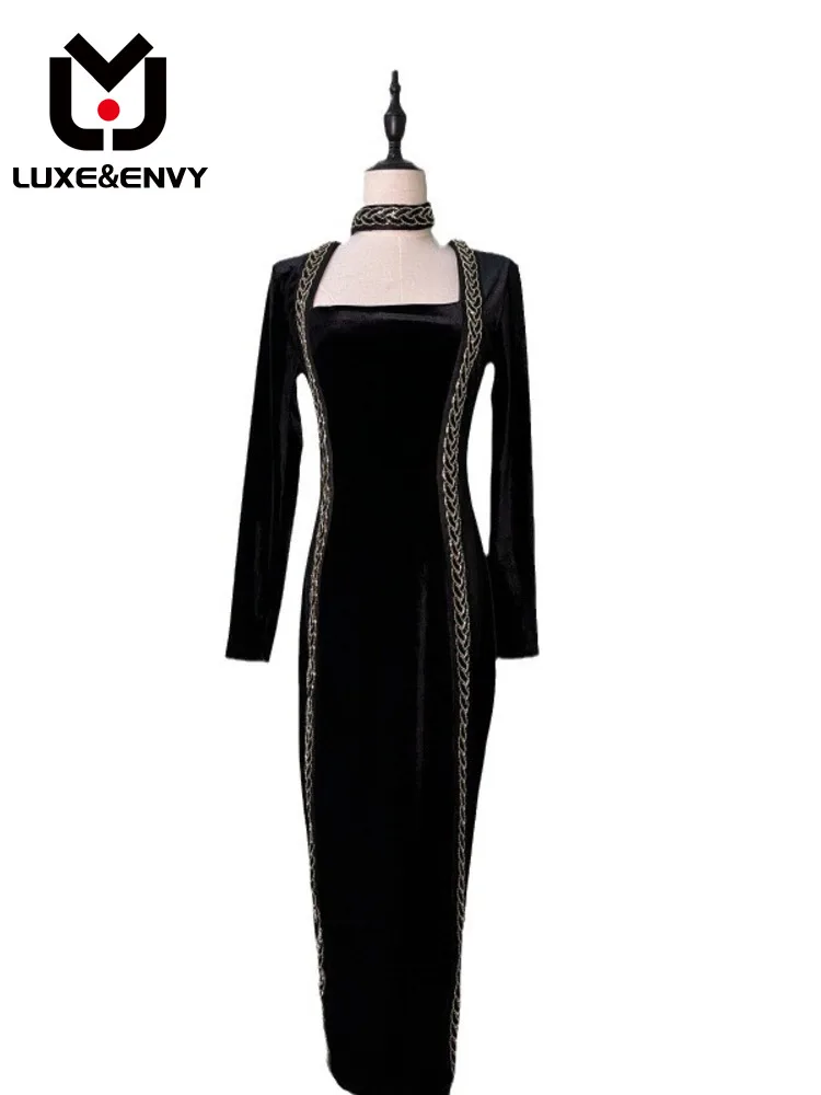 

LUXE&ENVY Light Luxury Heavy 2023 Winter New High end Style Show Body French Long Dress