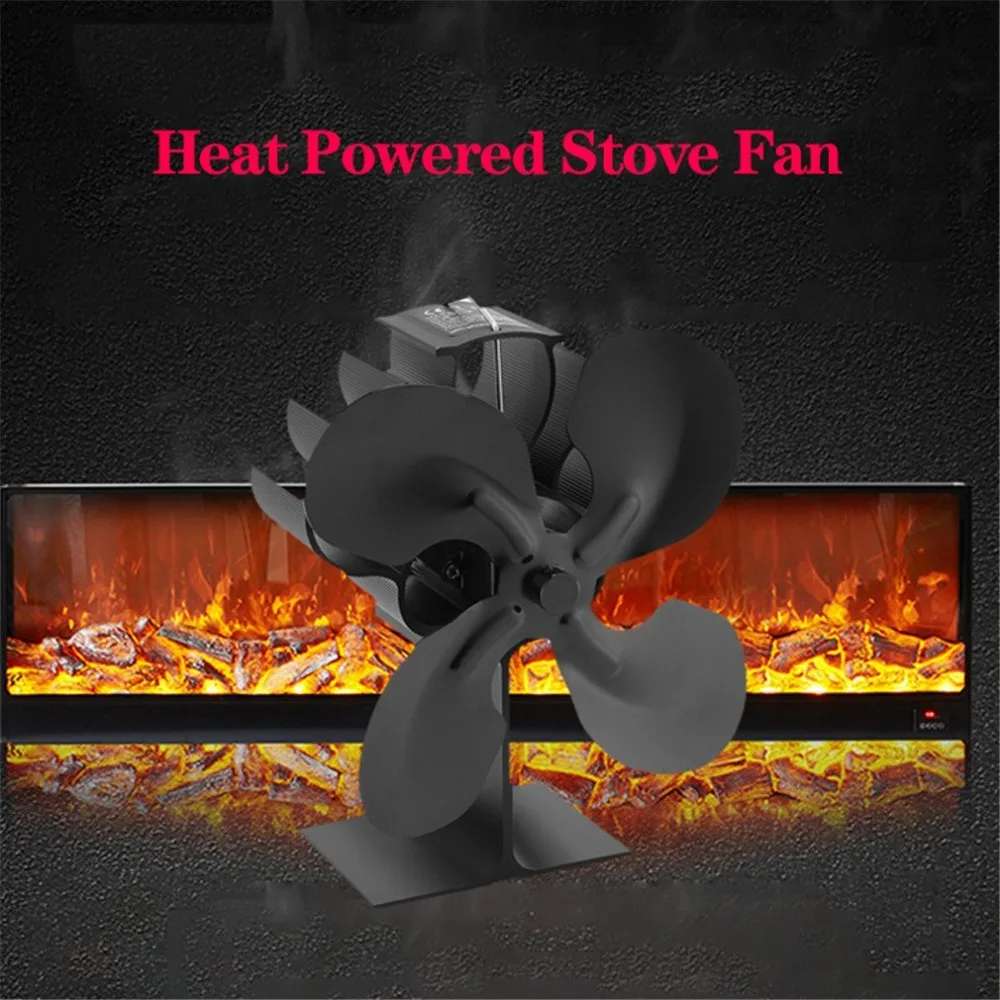 4-Blade Heat Powered Stove Fan Fireplace Fan Log Burner for Gas/Pellet/Log/Wood Buring Stove Efficient Heat Distribution