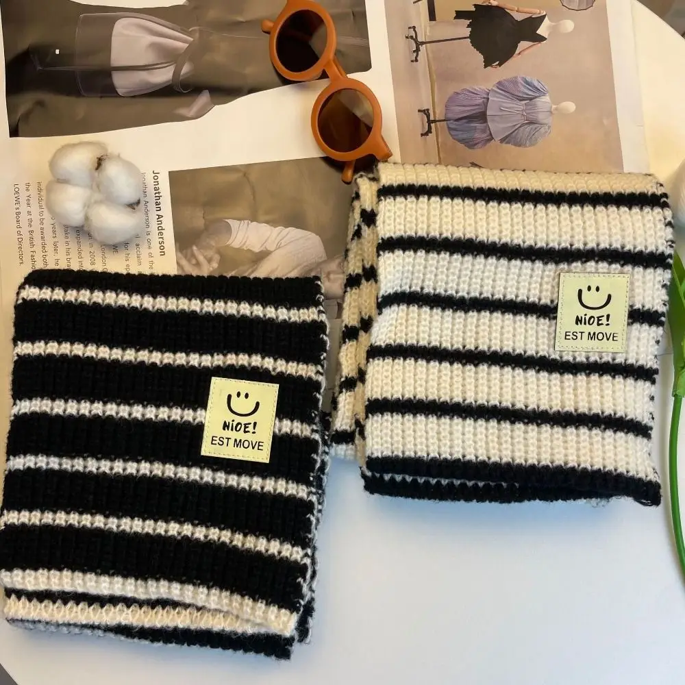 Boys Girls Minimalist Stripe Baby Scarf Neck Warm Collar Wraps Neck Guards Scarves Thick Warm Baby Knitted Scarves Autumn Winter