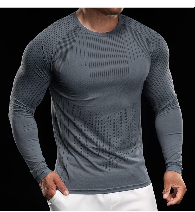 Men Athletic Running Shirt Elastic Training T-shirt Gym Fitness Workout Tight Outdoor Jogging Sweatshirt