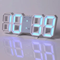 Enhanced Modern 3D LED Digital Wall Clock with Large Display and Remote Control (Clock - Blue Light)