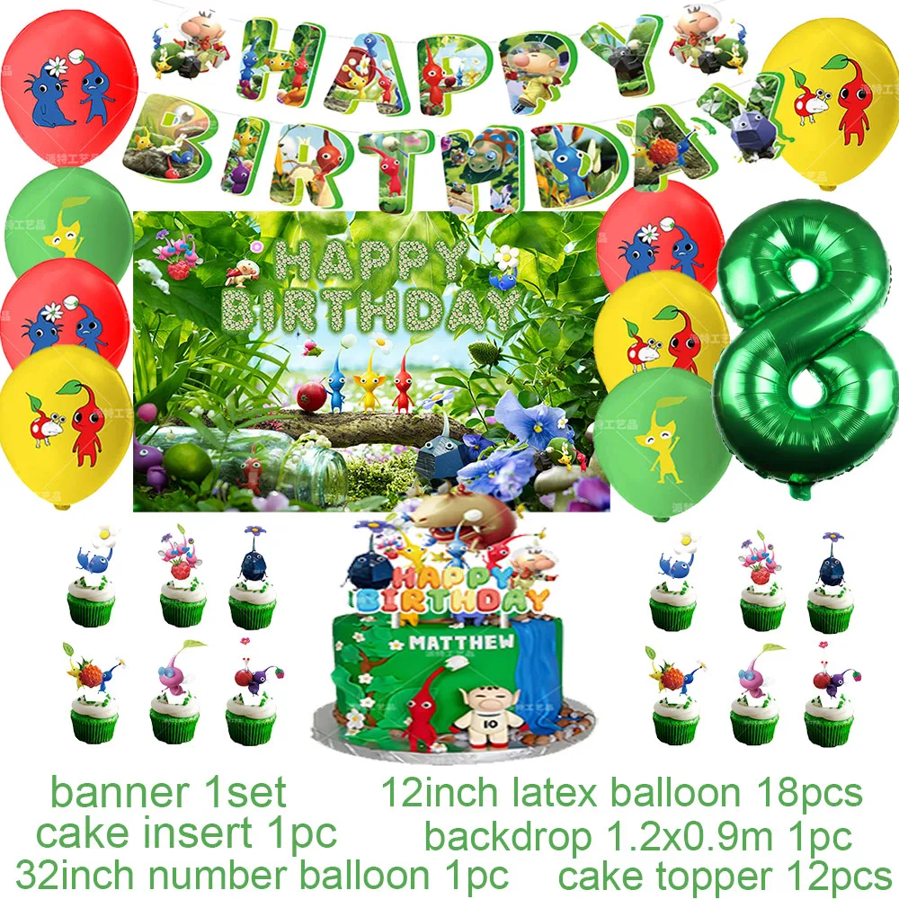 Das Spiel Pikmin Thema Geburtstags feier Dekoration Nummer Ballon Kuchen Topper Banner Hintergrund Baby party Kind bevorzugen Geschenk zubehör – Detail 28