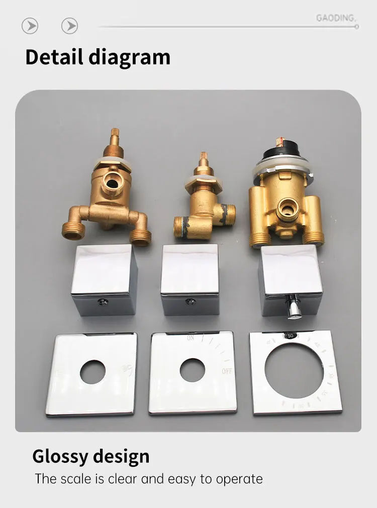 Description Picture 4 of itemSquare Thermostatic Bathtub Faucet Solid Brass Tub Faucet Mixer Waterfall Shower 2 Way Diverter Split 3 Piece Triple Handle