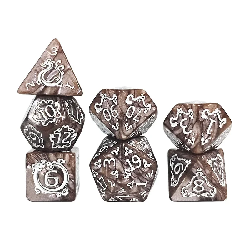Dragon Pattern Polyhedral Dice Set - 7 Piece RPG Game Accessory Set