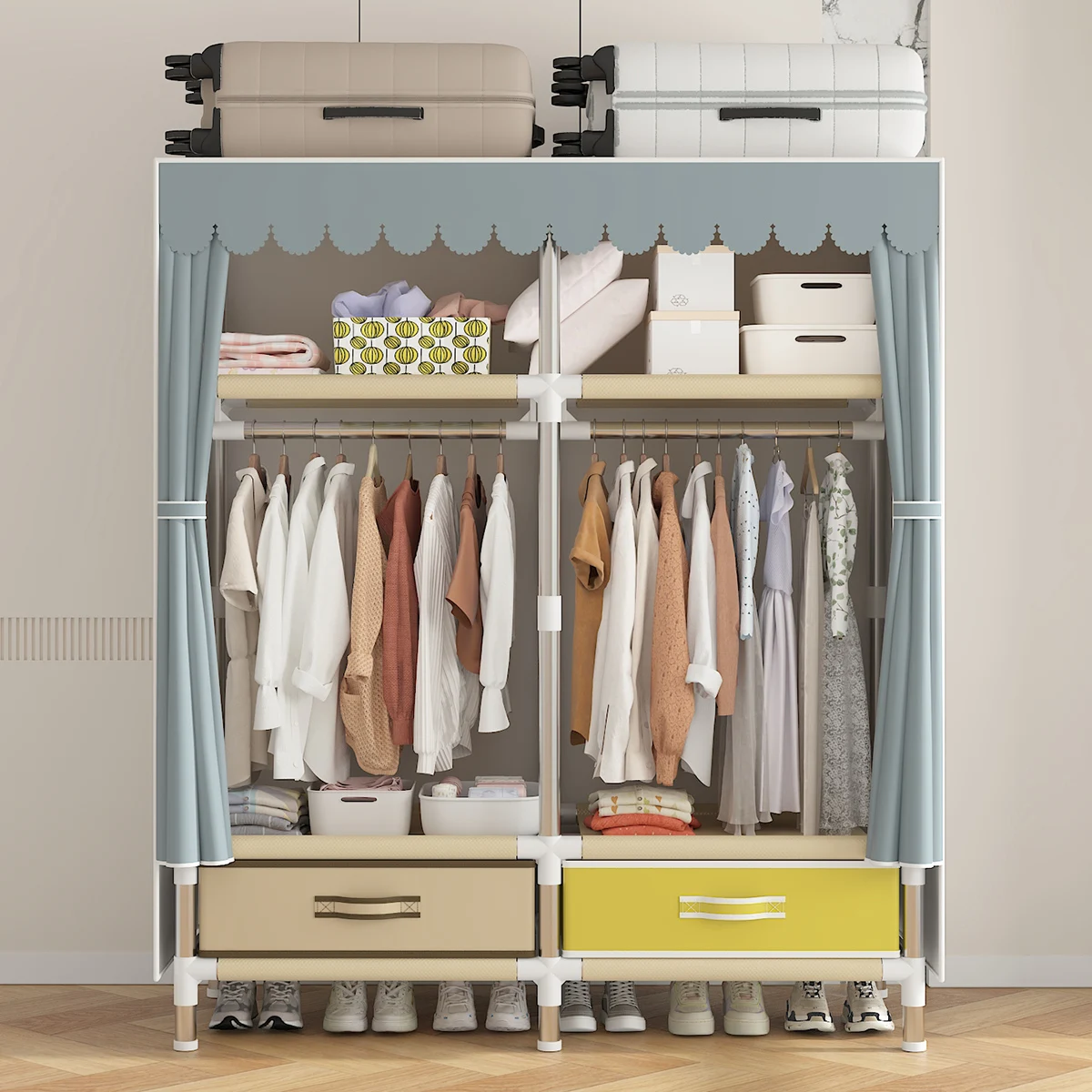 Cloth Wardrobe Clothes Storage Wardrobe with Dustproof Cover Large Storage Closet with Steel Frame Durable Rack 1Pc fabric wardrobe