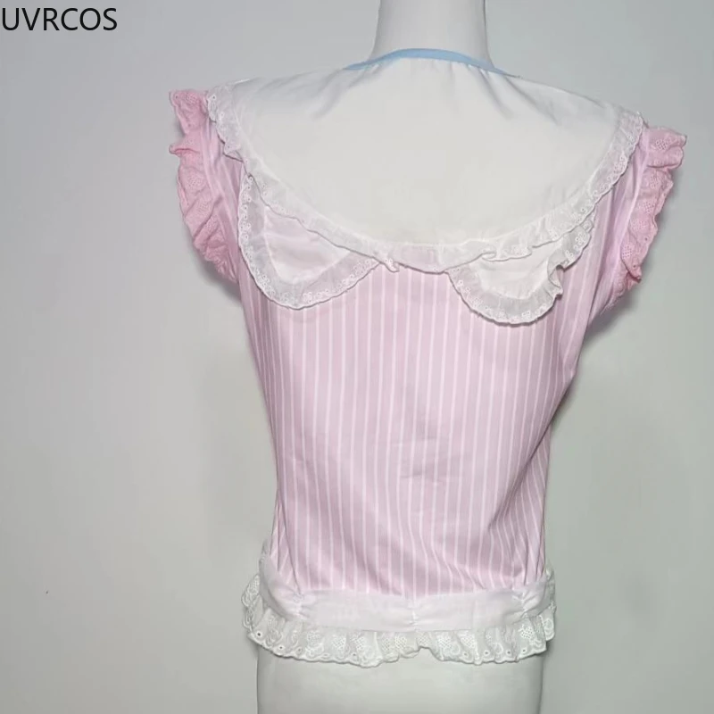 Sweet Lolita Crop Tops Women Y2k Aesthetic Bow Lace