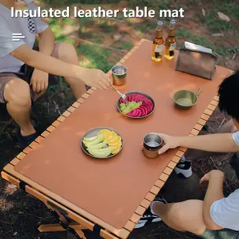 캠핑 우드 롤 테이블 매트, PU 가죽, 두꺼운 방수 내열성 나무 책상 패드, 야외 피크닉 직송