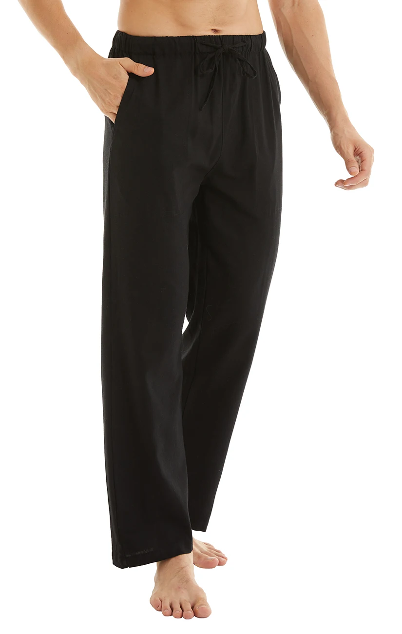 מכנסי יוגה מכותנה ופשתן לגברים בסגנון קז'ואל, נושמים ומרווחים, מכנסי חוף עם מותן גמיש, מתאימים לפעילות גופנית