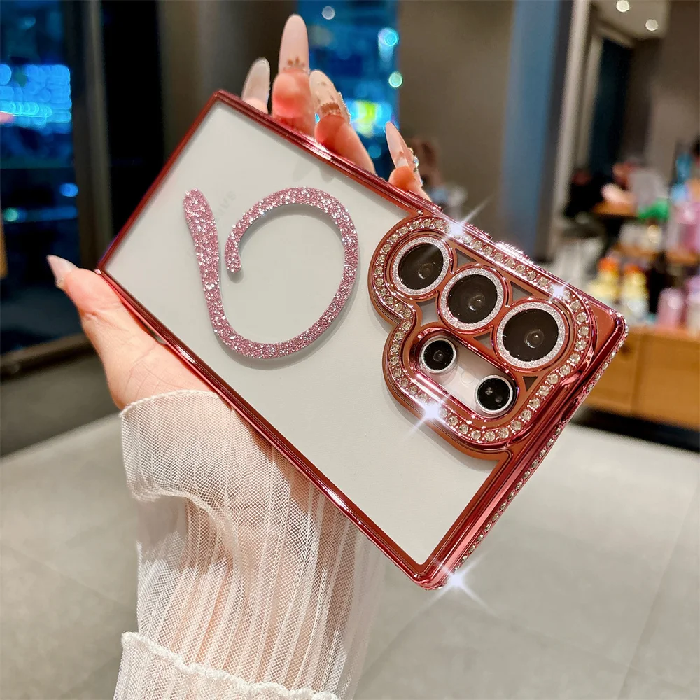 Glamorous Rhinestone Bling Glitter Phone Case with Wireless Charging Compatibility