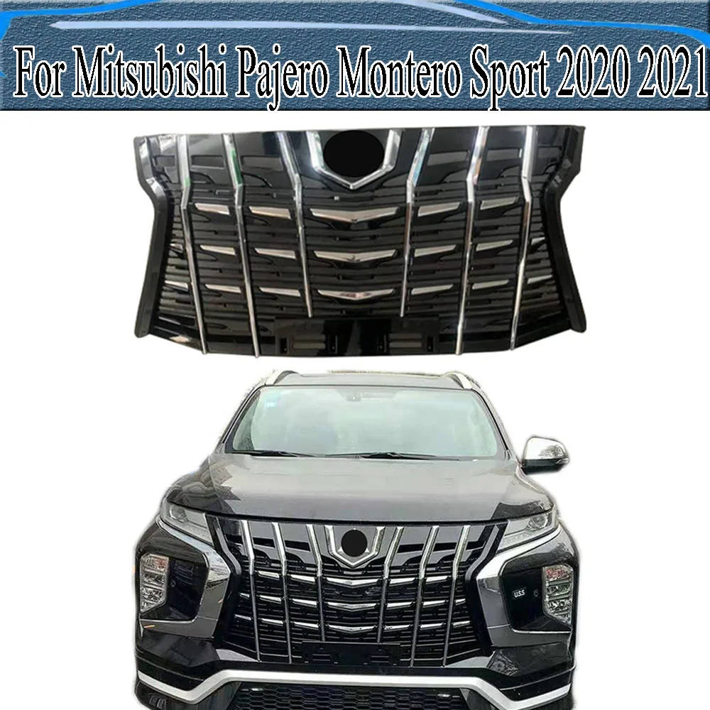 

For Mitsubishi Pajero Montero Sport 2020 2021 Pickup Car Accessories Front Mesh Mask Cover ABS Chrome Grills Bumper Grille Fit