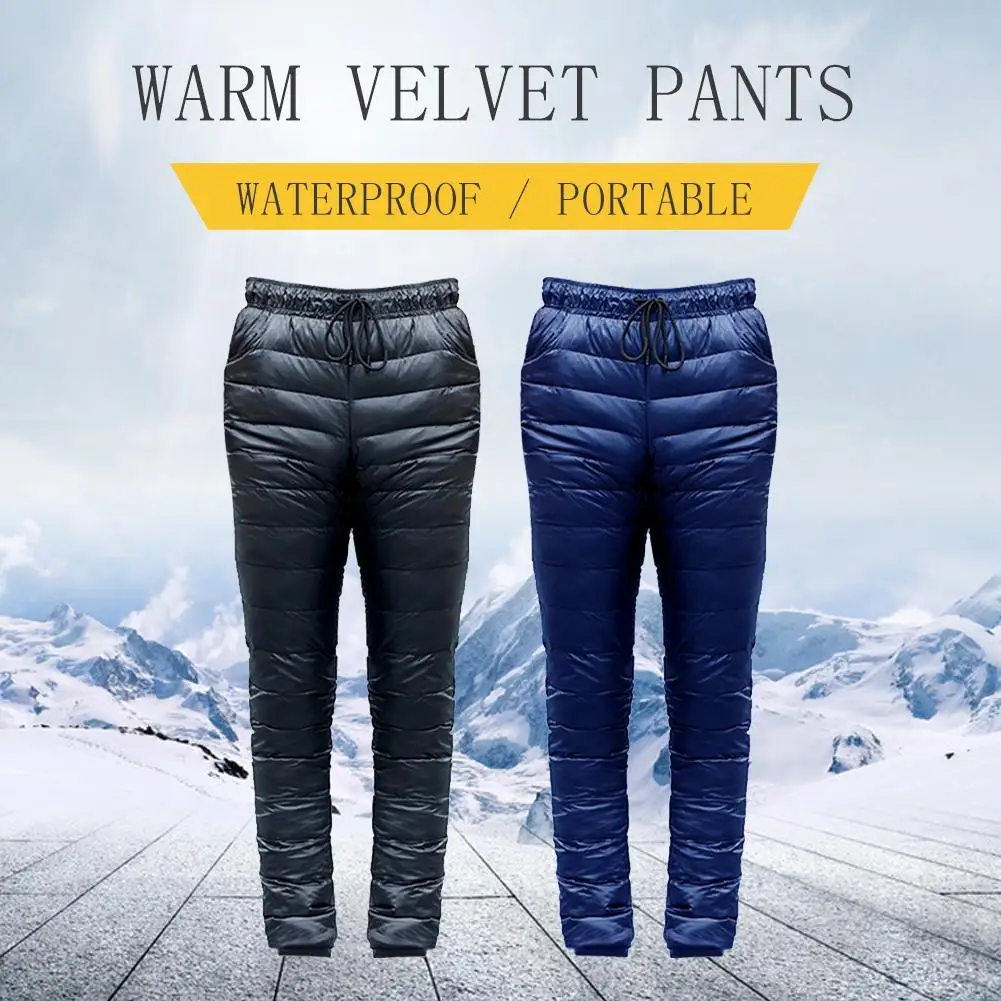 Hiking Pants Outdoor Thermal Goose Down Pants Both Side Open Zipper Windproof Waterproof Camping Climbing Men Women Winter Trousers S-5XL