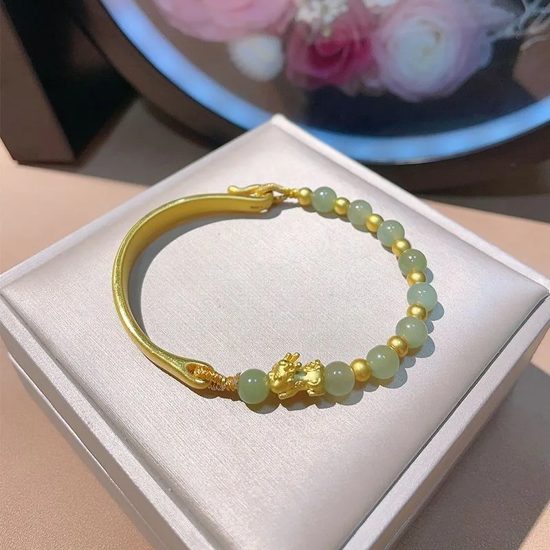 

New gold half bracelet and Tian jade long life lock powder crystal peace lock to send boudoir secret gift