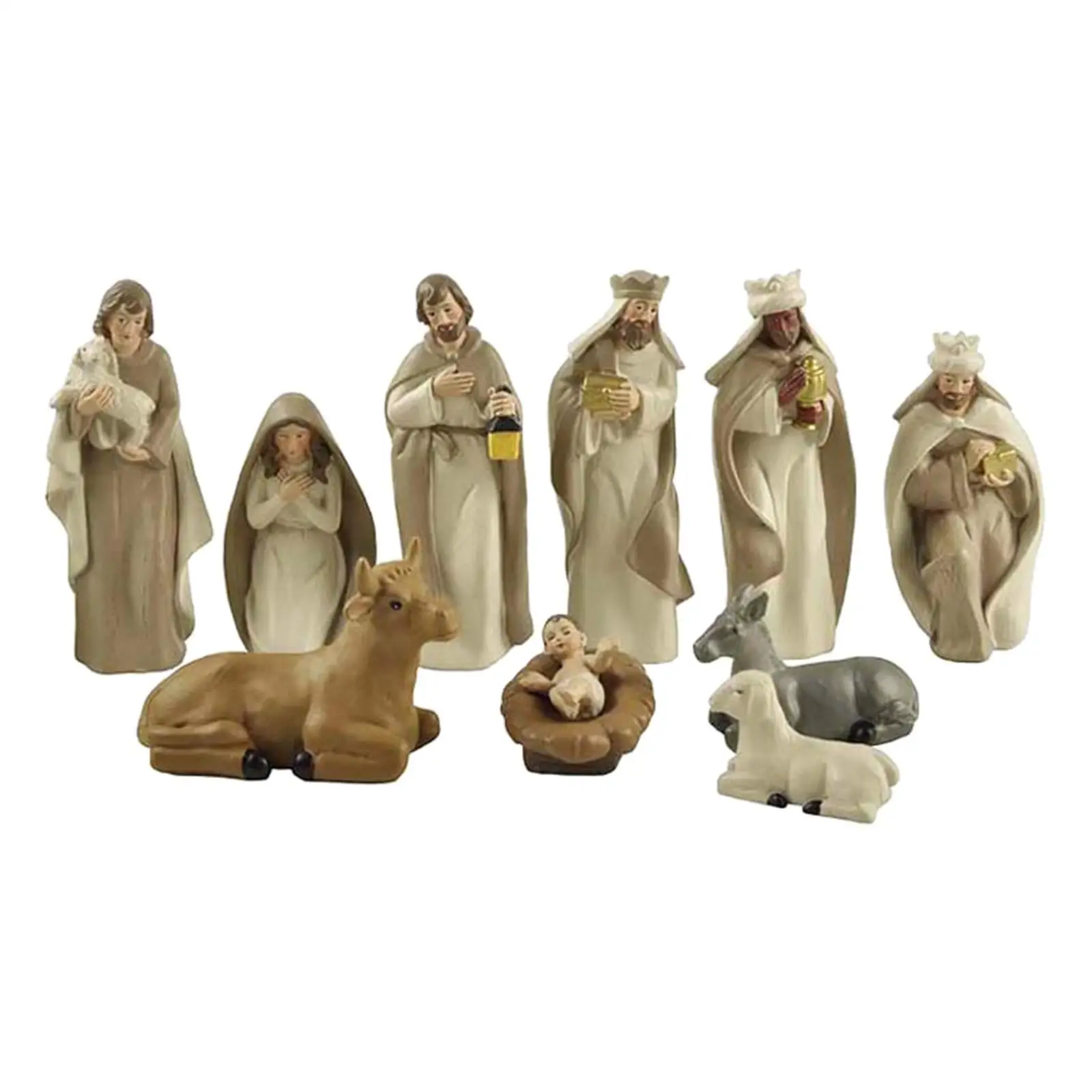 10Piece Christmas Nativity Set, Includes Holy Family, Three Kings,Ox,Sheep,Resin Statue Figurines Home Decor, Decorative Figures