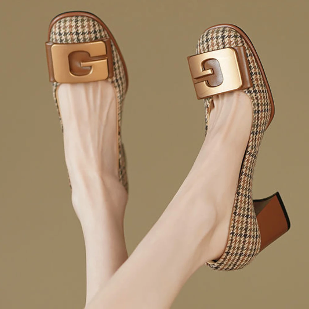 

Shoes for Women 2023 Round Toe Ladies Summer Footwear Office Heel Heeled Casual High Heels Woman Chunky Pumps Retro Shoes Women