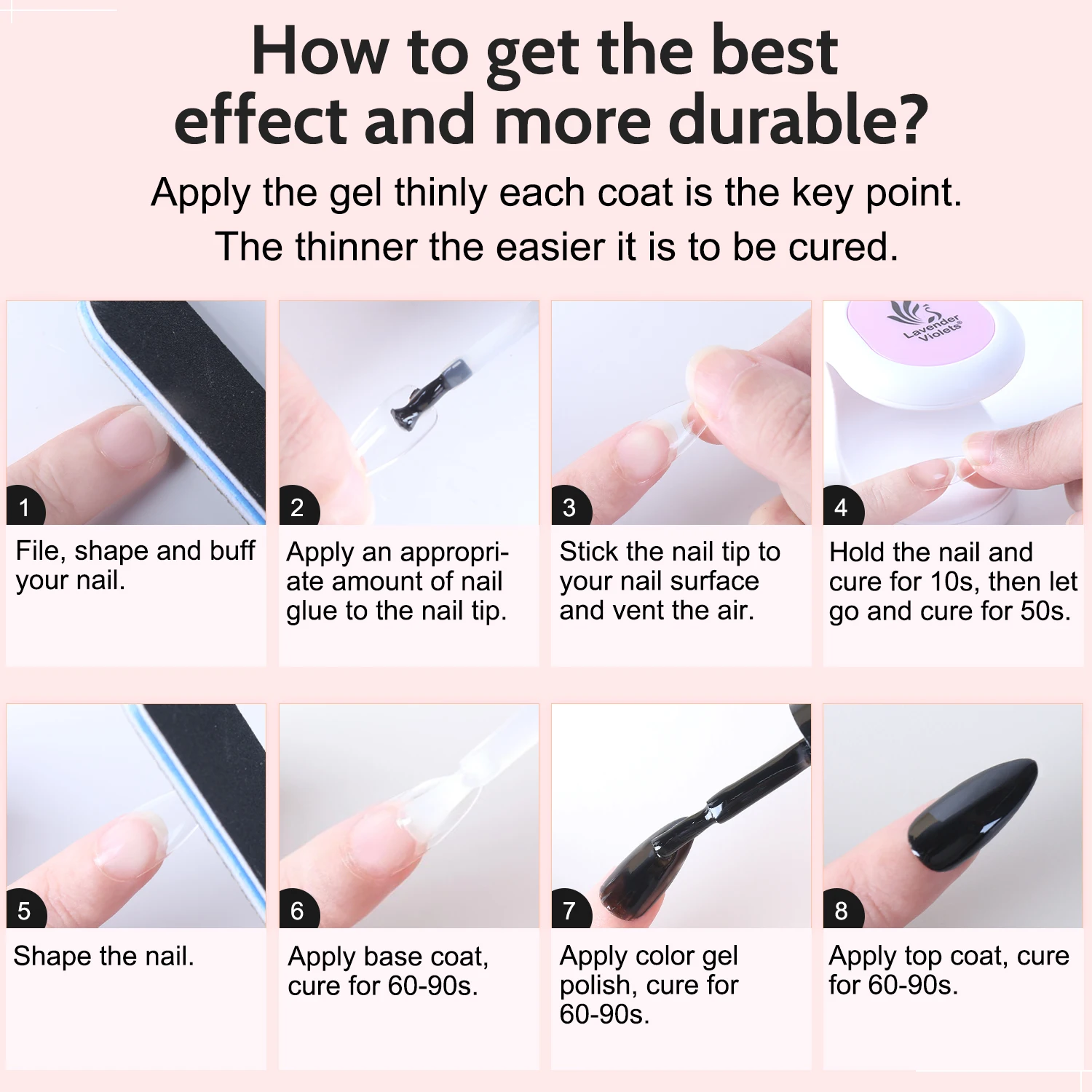 2pcs Gel Nail Kit, Almond Nail Tips and Nail Glue Gel Soak Off Gel Polish Curing Needed for Starters Nail Extension Women Gift 6