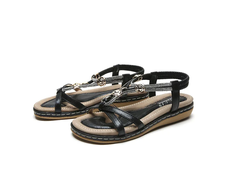 Summer New European and American Retro Sandals Women Rhinestone Flat bottom Resort Shoes Bohemian Style Sandal Shoes for Women