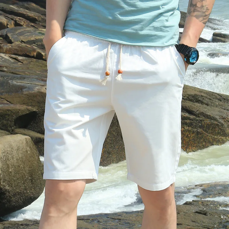 

Summer Men's Shorts Drawstring Elastic Beach Solid Casual Vacation Streetwear Pants for Daily Life Soft Fabric Loose