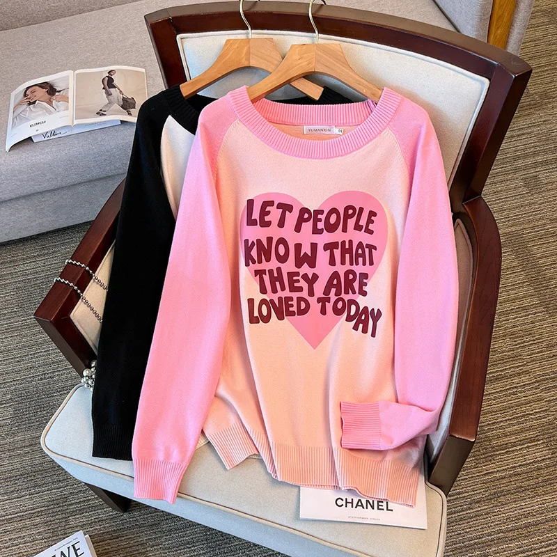 170Kg Plus Size Women's Bust 160 Autumn Winter Loose Pullover Thickened Sweater Knitted Black Pink 5XL 6XL 7XL 8XL 9XL 10XL