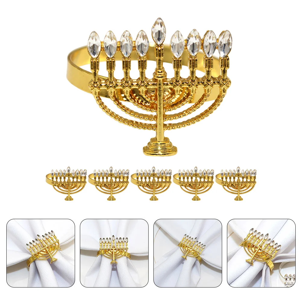 

Alloy Napkin Rings Holders Hanukkah Menorah Shaped Napkin Rings Dinning Tableware New Year Wedding Party Table Decoration