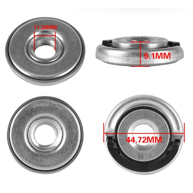 Y1UD 1pc 자동 잠금 압력 플레이트 44.7mm 직경 M14 나사 교체 앵글 그라인더 내부 외부 플랜지 너트 세트 도구