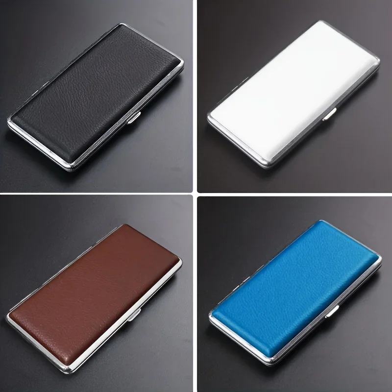 Deluxe PU Leather Metal Cigarette Case - Holds 14 Extra Long Cigarettes